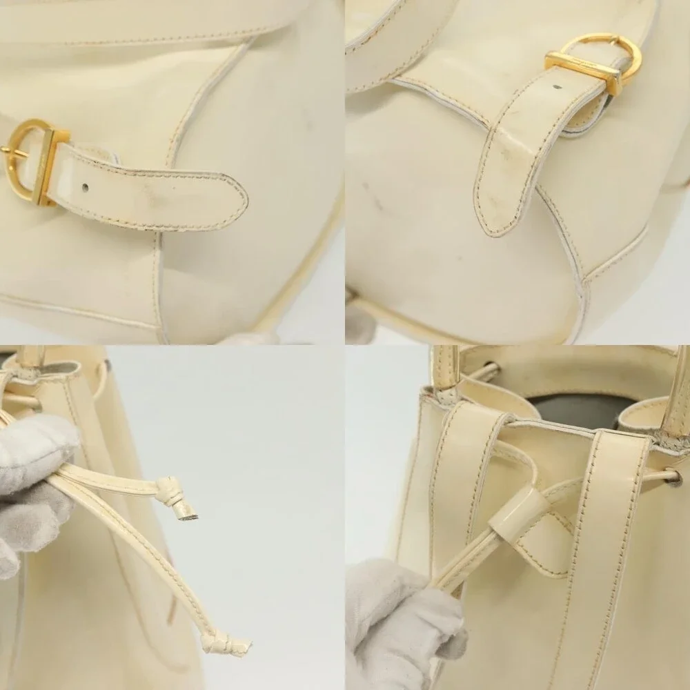 Salvatore Ferragamo Patent Leather Gancini Backpack White Gold